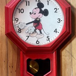 VINTAGE DISNEY MICKEY MOUSE SCHOOL HOUSE RED WALL CLOCK