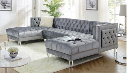 Grey Velvet Sectional. Order today & get it delivery today 🚚