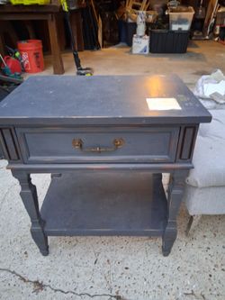 Dark Blue Painted Wood End Table with Drawer