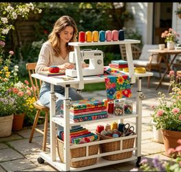 New White 4 Tier Large MultiFunctional Height Adjustable Mobile Workstation with 360 silent wheels
