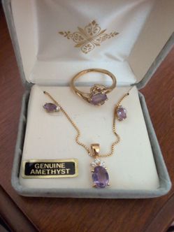 Genuine Amethyst Gold  Jewelry Set