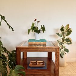 1970s MCM Wood w Glass / Mirror Coffee Table