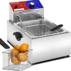New-Commercial Deep Fryer - 12 L Electric Deep Fryer with 6 L Basket, Commercial Deep Fryer with Basket, Stainless Steel Countertop Deep Fryer w/Adjus