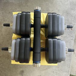 80 pounds dumbbells 40 pounds each they come with an extra bar so you can make a bar longer and work out for your chest