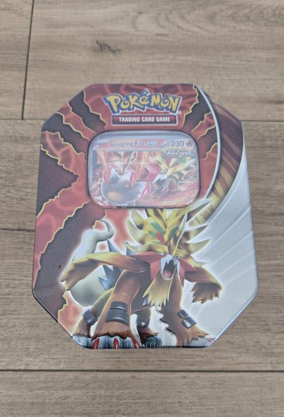 For Sale: 
Brand New in Box Pokemon Trading Card Game TCG Paradox Destinies Tin Gouging Fire ex