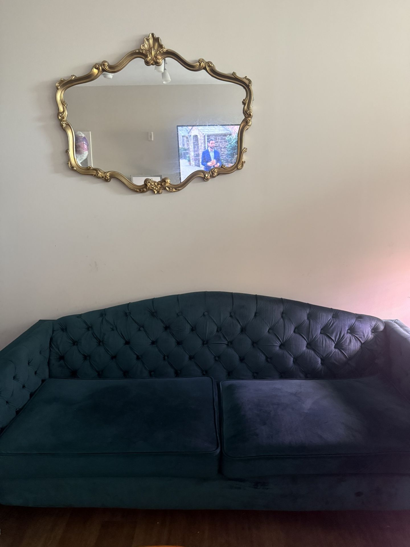 Green Velvet Camelback Sofa