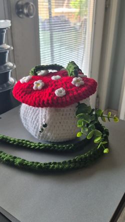 Handmade Crochet Mushroom Side Bag / Purse