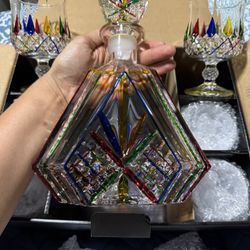 New Juego De Decantador De Whiskey De Cristal Con 6 Vasos 