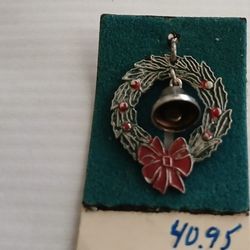 Vintage Silver Christmas Reef w Bell Pendant 