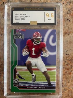 Jahmyr Gibbs 2023 Leaf Draft Bonus Green RC GAS 9.5