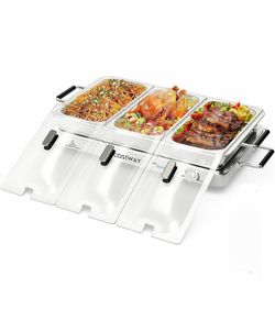 Buffet Servers and Warmers, 2 in 1 Electric Warming Tray, 450W Stainless Steel Chafing Dish with Temperature Control, 3 Serving Trays, 8 Qt Food Warme