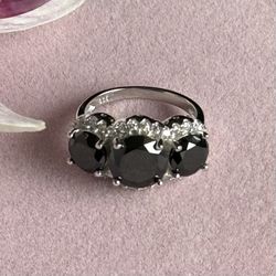 Black Agate  💍 925 Sterling Silver Ring Size 7