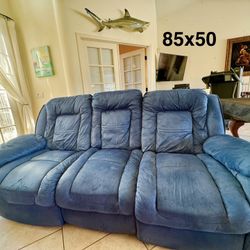 Navy Reclining Couch Set 