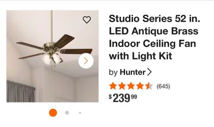 Studio Series 52 in. LED Antique Brass Indoor Ceiling Fan with Light Kit