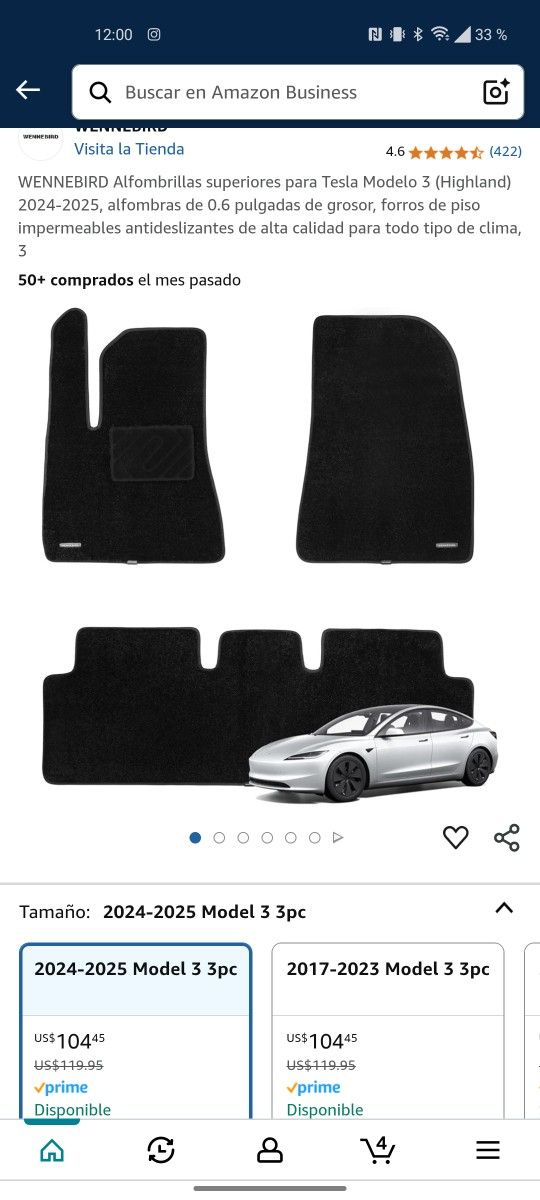 WENNEBIRD Alfombrillas superiores para Tesla Modelo 3 (Highland) 2024-2025