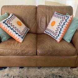 Vintage Rustic Leather Loveseat Tan 