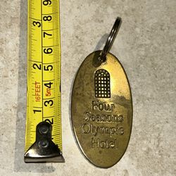 Early 1980s Four Seasons Olympic Hotel Seattle Orig. Brass Keychain 