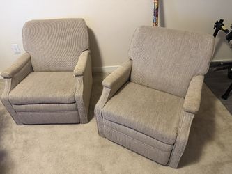 Pair of Matching Upholstered Armchairs – Beige/Taupe