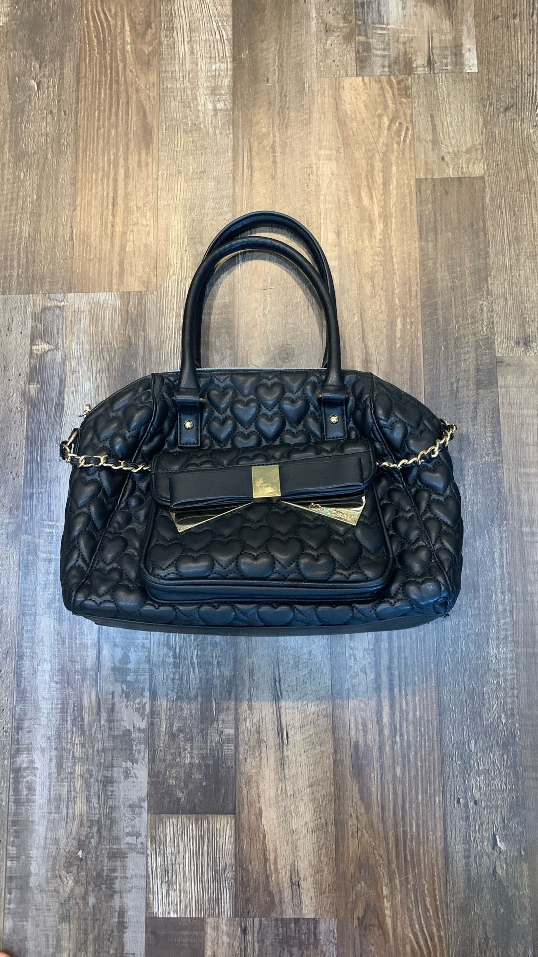 Betsey Johnson Heart Quilted Black Purse