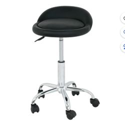 Rolling Swivel Salon Stool Facial Spa Chair with Back Rest PU Leather Black