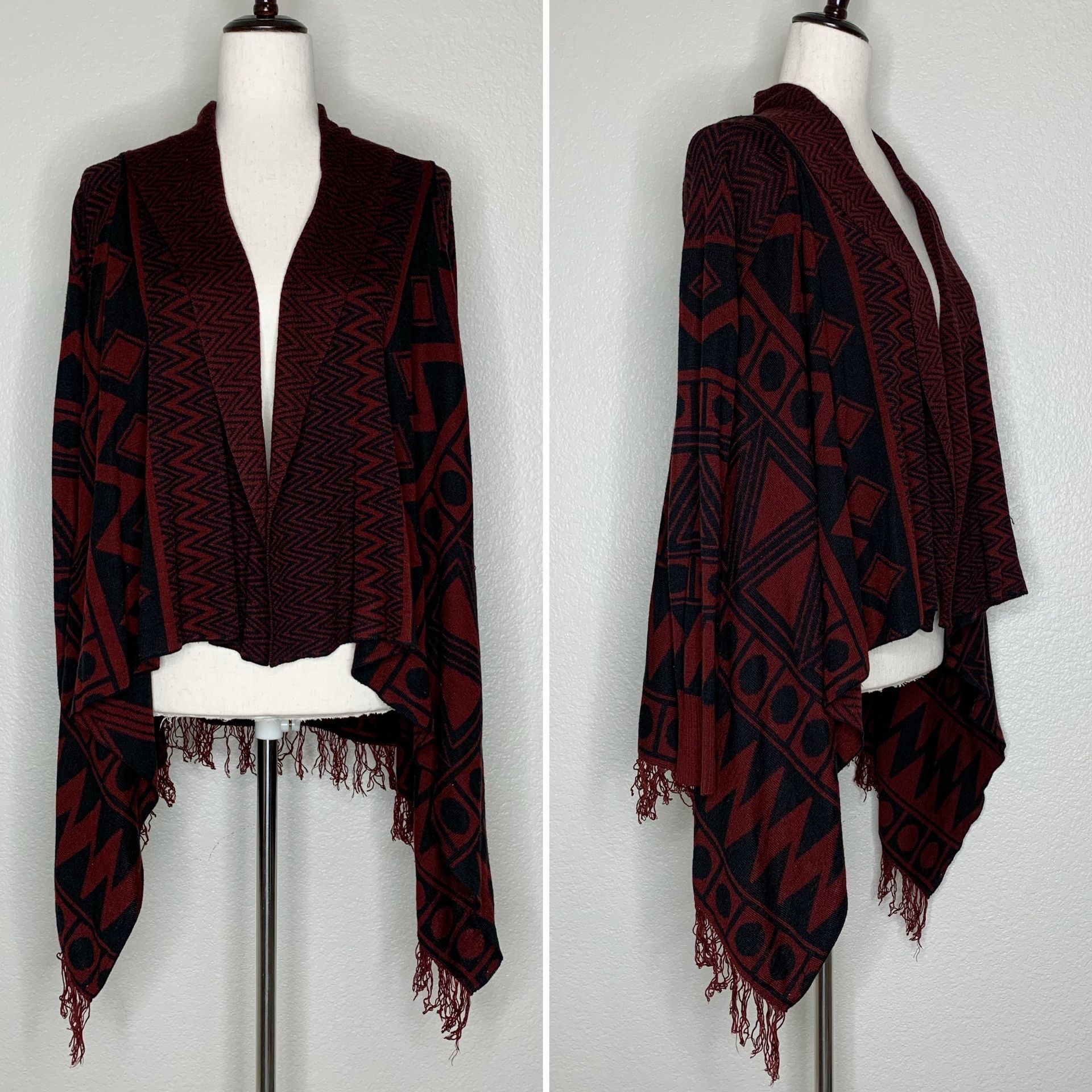 Active Designed in Los Angeles Geometric Knit Fringe Open Front Cardigan