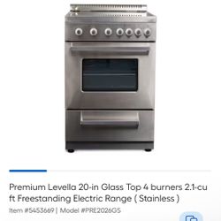 Premium Levella 20-in Glass Top 4 burners 2.1-cu ft Freestanding Electric Range Stainless Steel