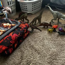 Twin Jurassic World Bed Set And Dinosaur Toys $25 For All