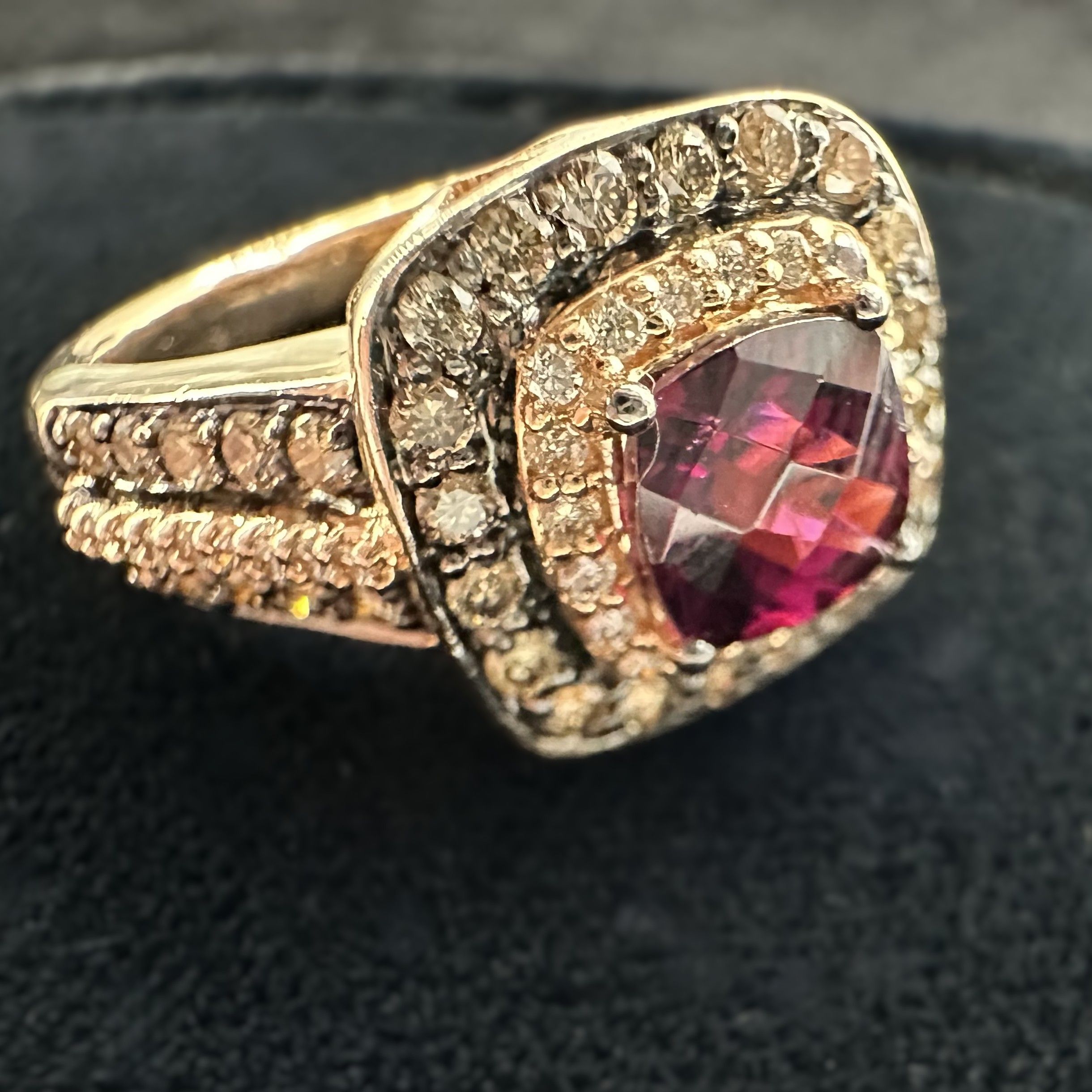 14K Strawberry Gold LeVian Ring, ¾ Carat Garnet w/ Diamond Accents