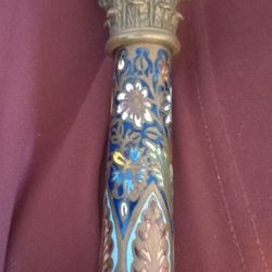 Rare Antique Oil Lamp Enamel And Marble.heavy