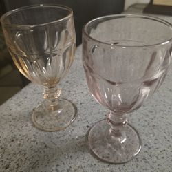 Set Of 2 Libbey Duratuff Pink Goblet Glass Vintage