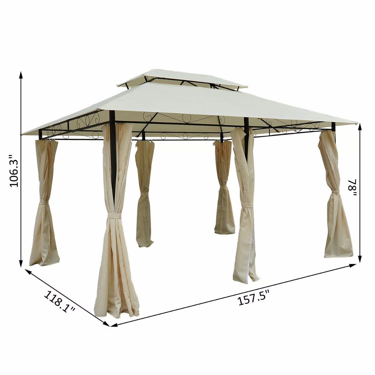 10x13 Outdoor CABANA w/ Steel Frame & Removable Curtains, Cream White gazebo shed shade pergola canopy carport 