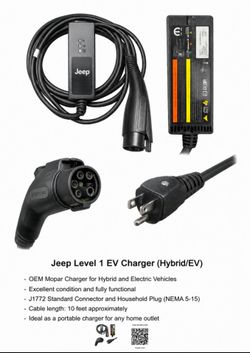 OEM Mopar Jeep Level 1 EV Charger J1772 Portable Hybrid Electric Charging Cable
