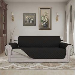 Reversible 3-Cushion Sofa Cover – Black & Beige – Water Resistant – 66” Seat