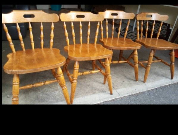 Set of 4 Solid Wood Spindle Back Dining Chairs - Made in Yugoslavia