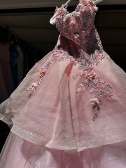 Pink Floral Embellished Quinceañera Ball Gown