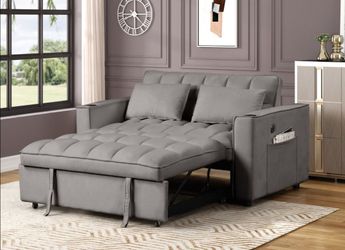 🏆 Sofa Bed, Folding, Velvet Fabric, Gray Color, New in the Box.