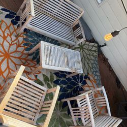 Outdoor Wooden Patio Set – Bench, Table & 2 Chairs PENDING(Needs Refinishing)