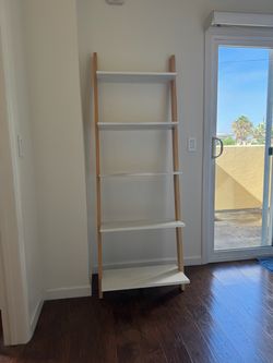 5-Tier Ladder Bookshelf White and Natural Wood