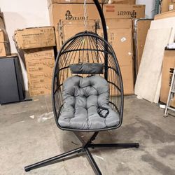 Indoor Outdoor Egg Hanging Chair with Stand, Patio Wicker Swing $110