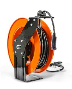 SuperHandy Extension Cord Reel Retractable 12AWG x 80' Foot 3C SJTOW Cable Triple Tap Connector Power Rating 125 Volt AC 15 Amp 1875 Watt Industrial S