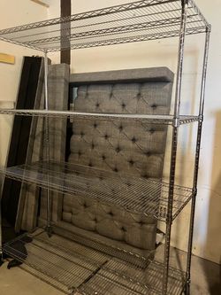 4 Tier Heavy Duty Chrome Plated Steel Wire Storage Shelving Unit On Wheels. Still In Good Condition And Useable(See & Click On Pictures)