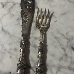 Vintage Victorian Style Serving Set Silver Plated Ornate Large Utensils 2 Pc