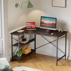 Customer Reviews for Bestier 47 in. Small L-Shaped Computer Desk with Storage Shelves Brown