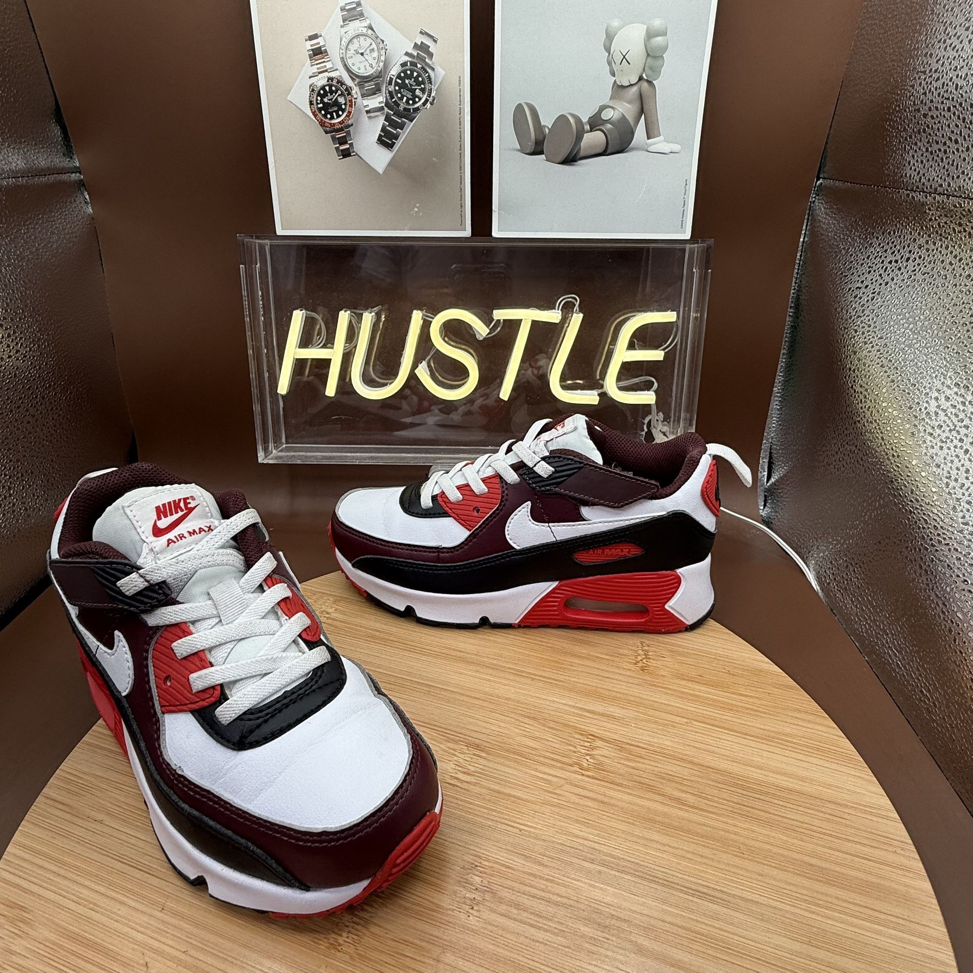 Nike Air Max 90 Easyon (PS) Burgundy Crush White Shoes Youth Sz 1.5Y