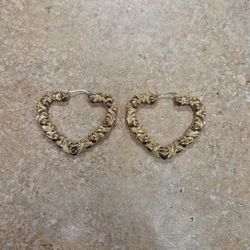 10k Yellow Gold Heart Shaped Hoop Earrings 