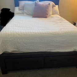 Dark Brown Queen Bed Frame With Two Drawers