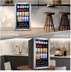Refrigerator Cooler, 130 Cans 3.22 Cu.Ft Small Refrigerator with Low-E Glass Door, Lock, 17-Inch Beer Fridge for Drinks, Beer and Wine, Mini Fridge fo