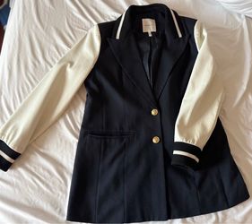 Pleather sleeve mixed fabric blazer