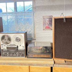 Beautiful Vintage speakers, turntable, and real to real~ high-quality stereo system 