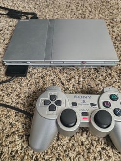 Satin Silver PlayStation 2 Slim Console Bundle - Working!